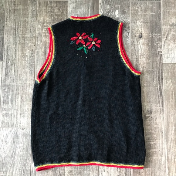 Vintage Ugly Christmas Sweater Vest Poinsettias - Picture 6 of 6